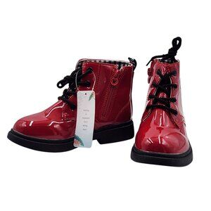 Ovekos Boots Girls 11.5 Red Lace Up or Zip Lined Casual Fit Comfort‎ Ankle Shoes